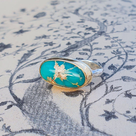 Turquoise de Perse Or jaune 750 millièmes et Argent 925