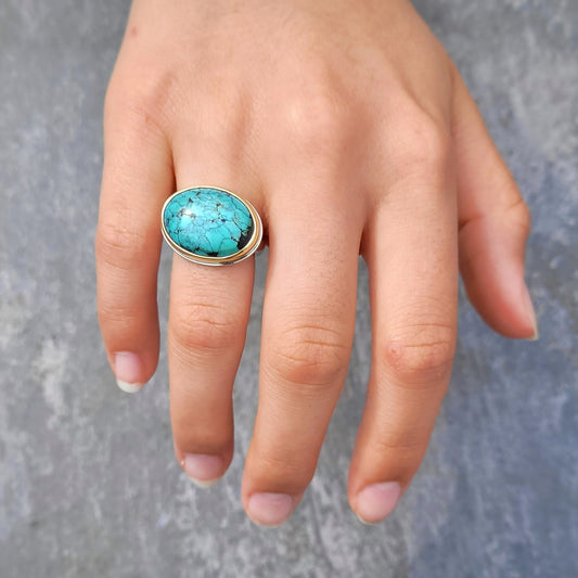 Turquoise Or jaune 750 millièmes et argent 925