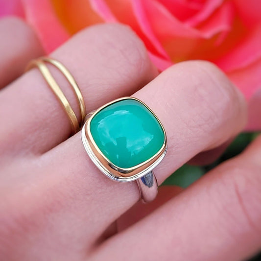 Chrysoprase Or jaune 750 et Argent 925 millième