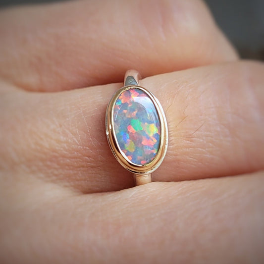 Opale Noire d'Australie Or jaune 750 millièmes et Argent 925