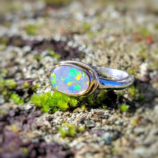 Opale Noire d'Australie Or jaune 750 millièmes et Argent 925