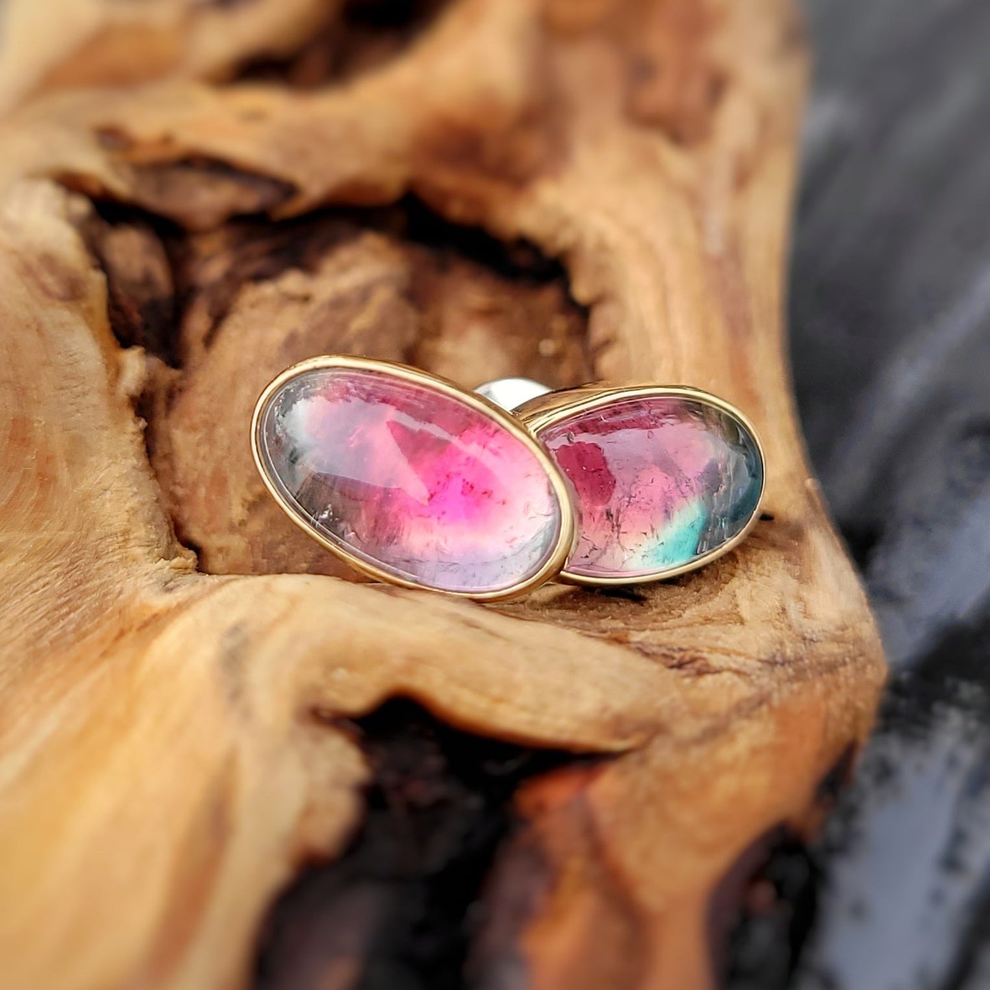 Tourmalines bicolores Or jaune 750 millièmes et argent 925