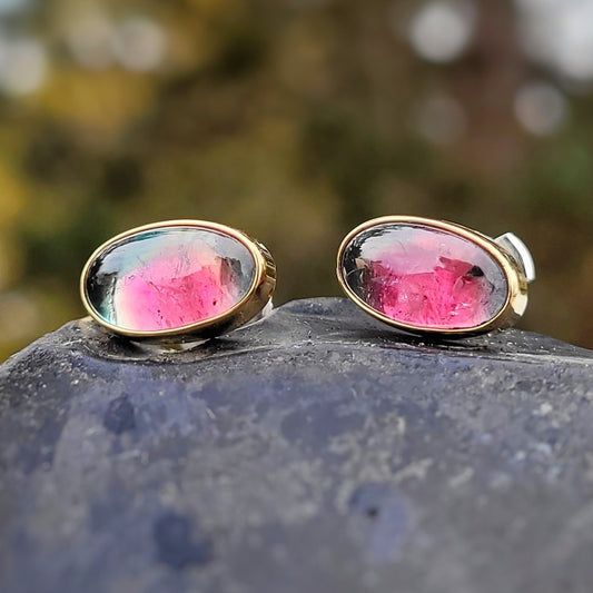 Tourmalines bicolores Or jaune 750 millièmes et argent 925