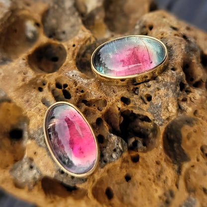 Tourmalines bicolores Or jaune 750 millièmes et argent 925