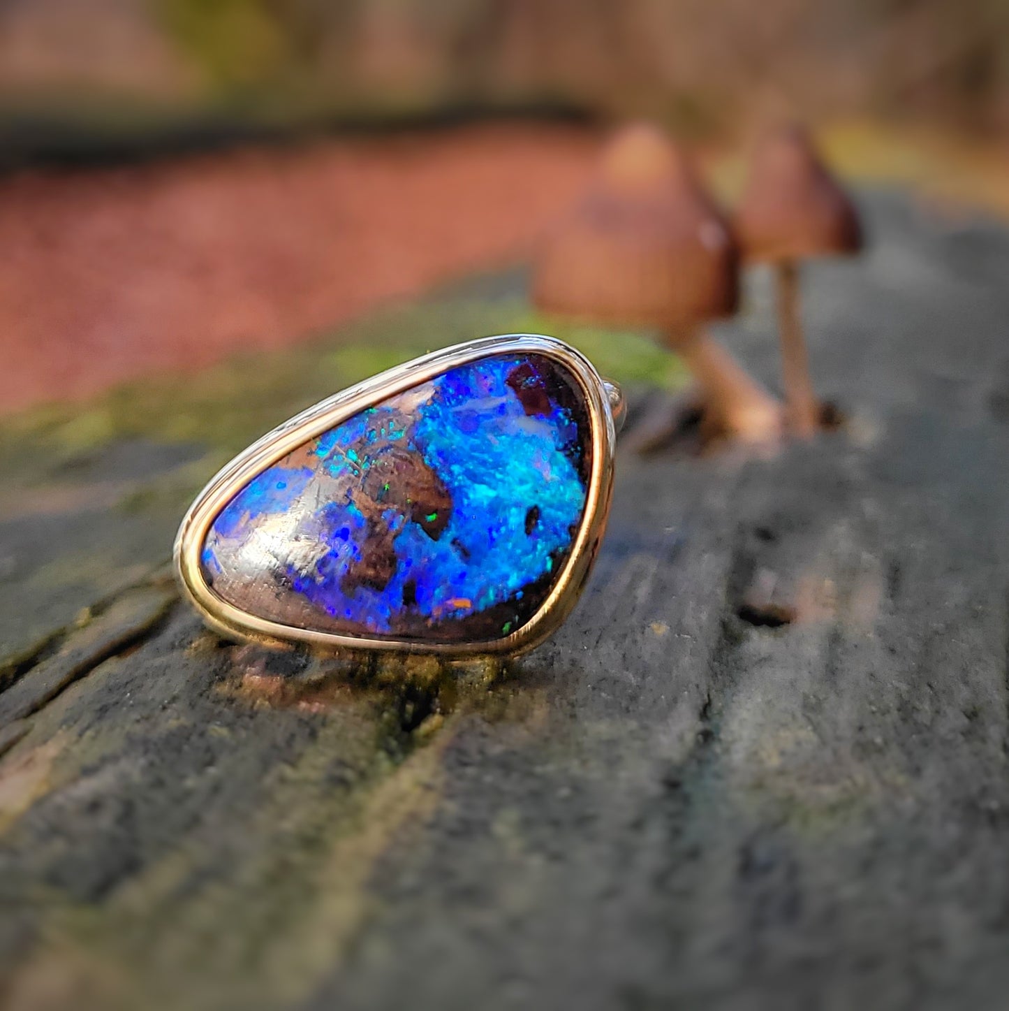 Opale Boulder d'Australie Or jaune 750 et Argent 925 millièmes