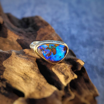 Opale Boulder d'Australie Or jaune 750 et Argent 925 millièmes