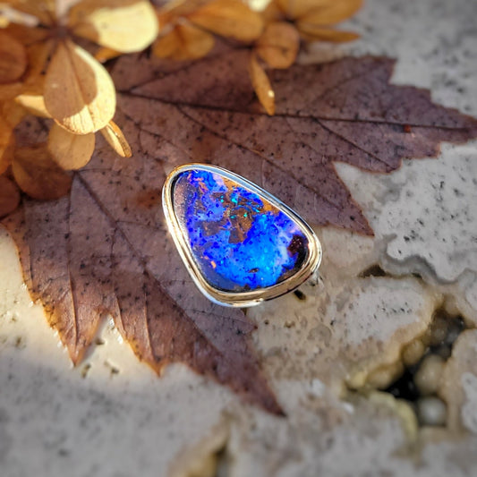 Opale Boulder d'Australie Or jaune 750 et Argent 925 millièmes