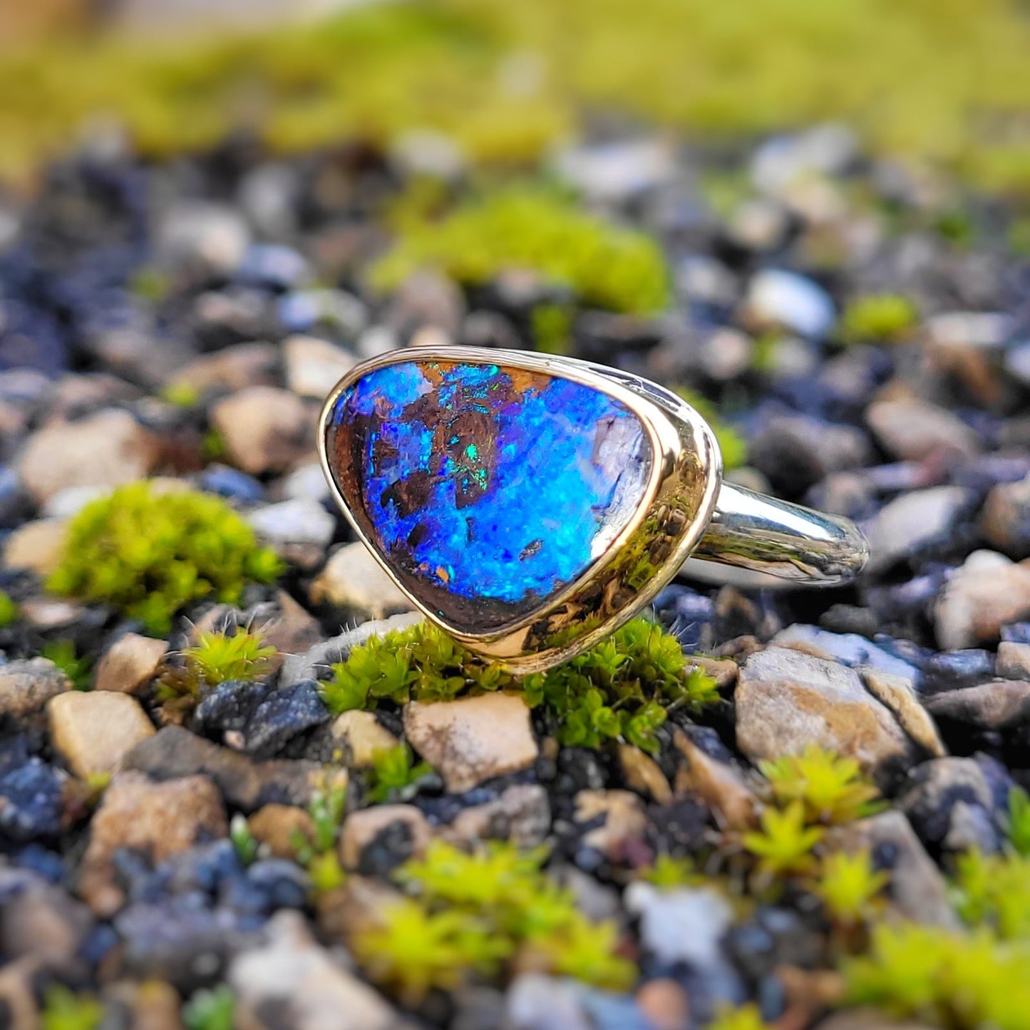 Opale Boulder d'Australie Or jaune 750 et Argent 925 millièmes