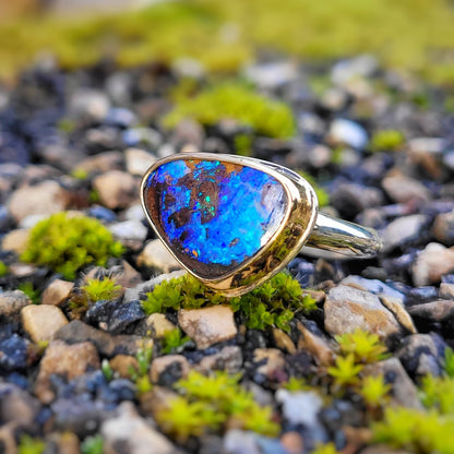 Opale Boulder d'Australie Or jaune 750 et Argent 925 millièmes