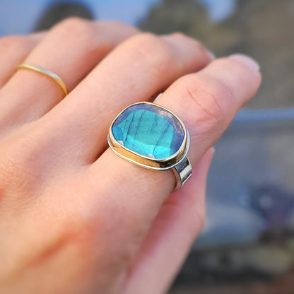 Labradorite Or jaune 750 et Argent 925 millièmes