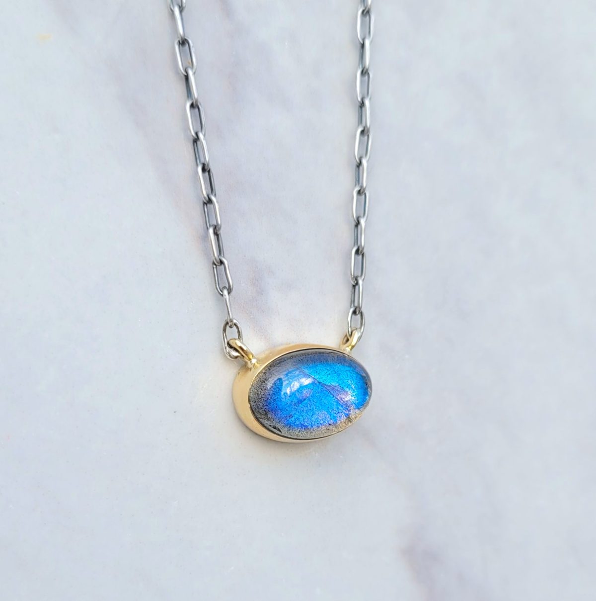 Collier Labradorite, Or 18 carats et Argent 925