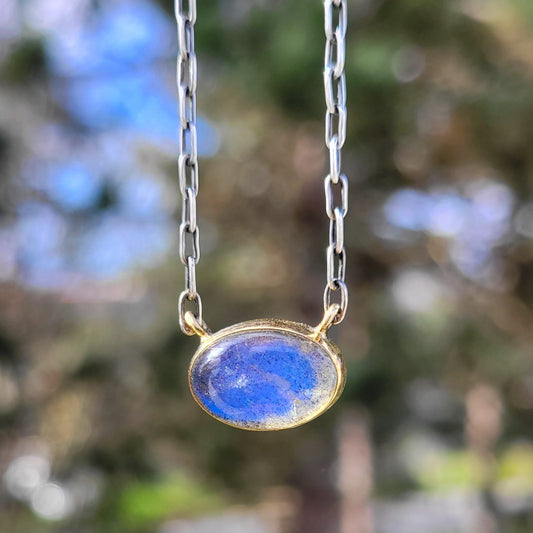 Collier Labradorite, Or 18 carats et Argent 925