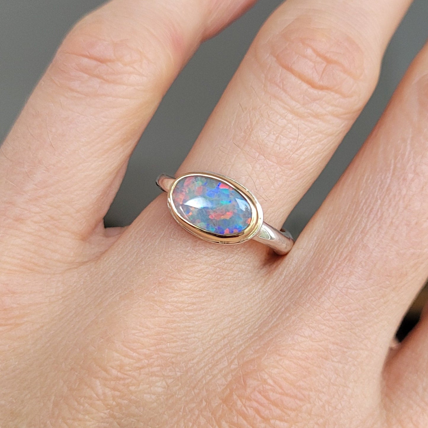 Opale Noire d'Australie Or jaune 750 millièmes et Argent 925