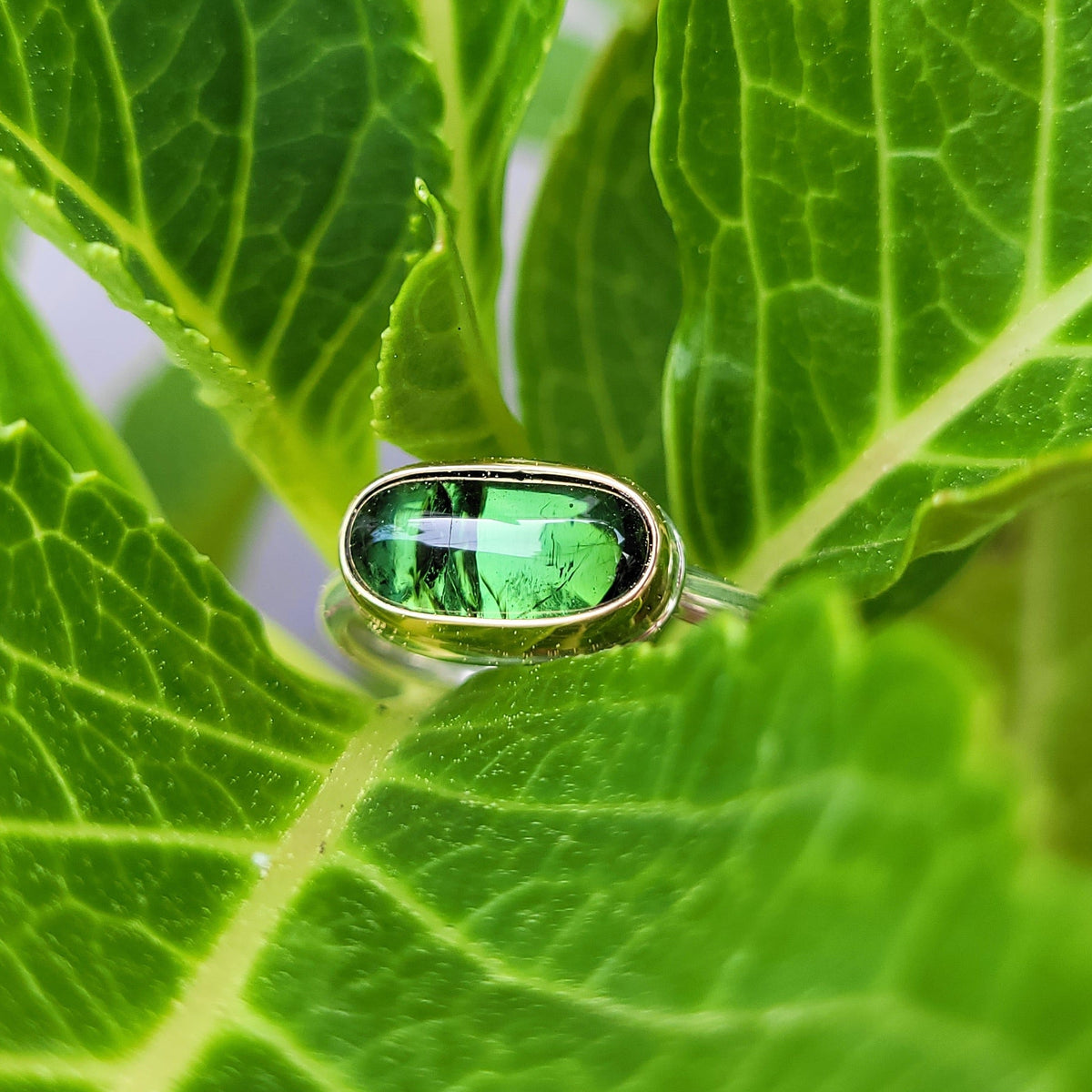 Tourmaline verte Or jaune 750 et Argent 925 millièmes