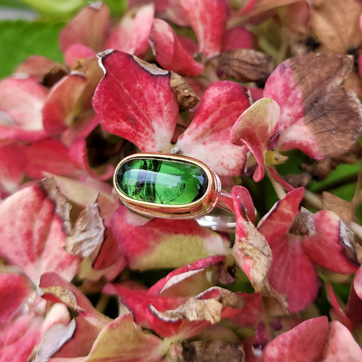 Tourmaline verte Or jaune 750 et Argent 925 millièmes