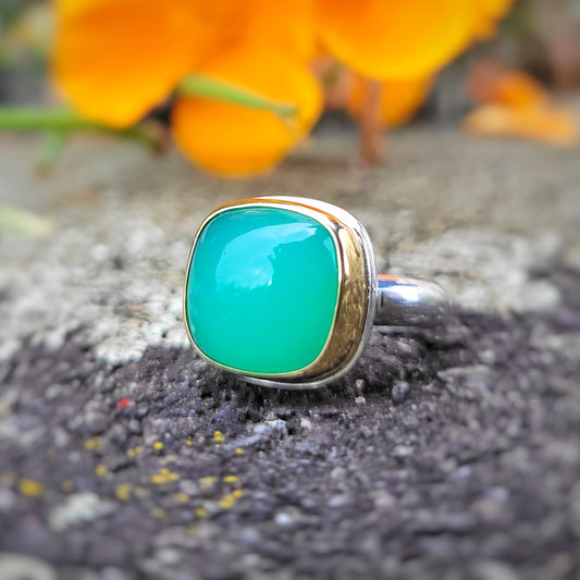 Chrysoprase Or jaune 750 et Argent 925 millième
