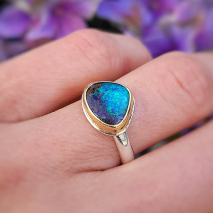 Opale Boulder d'Australie Or jaune 750 millièmes et Argent 925