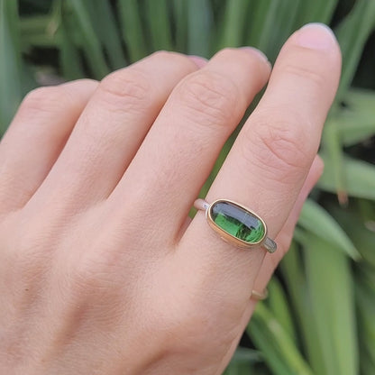 Tourmaline verte Or jaune 750 et Argent 925 millièmes