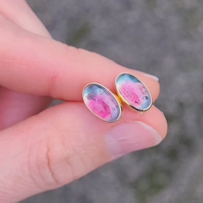 Tourmalines bicolores Or jaune 750 millièmes et argent 925