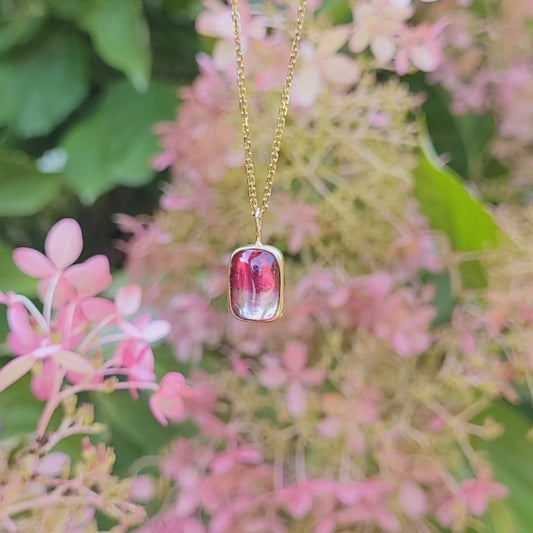 Tourmaline Rose Vanille-Fraise Or jaune 750 millième et Argent 925