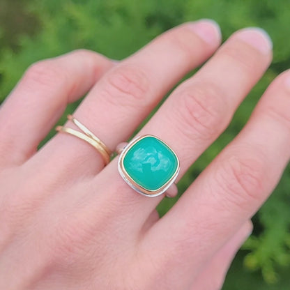 Chrysoprase Or jaune 750 et Argent 925 millième