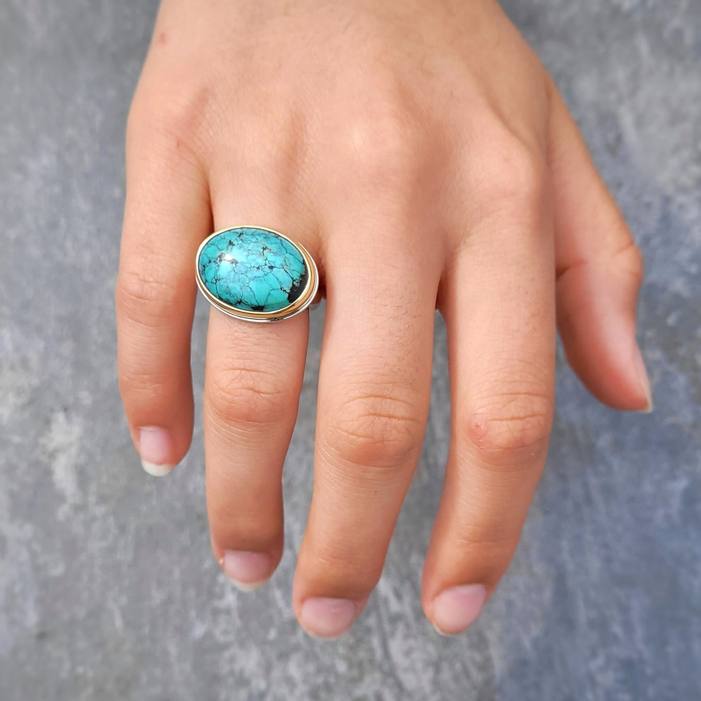 Turquoise Or jaune 750 millième et argent 925