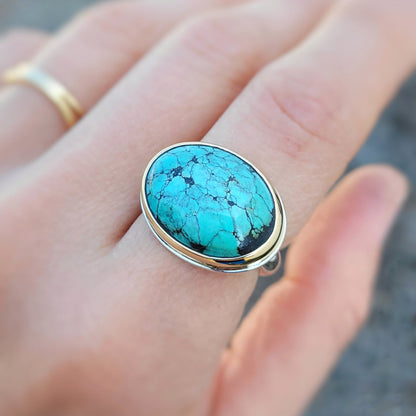 Turquoise Or jaune 750 millième et argent 925