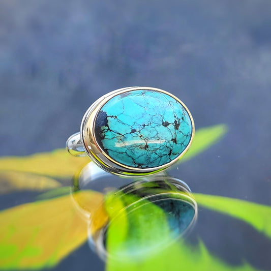 Turquoise Or jaune 750 millième et argent 925