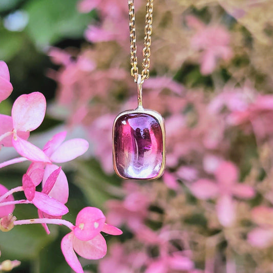 Tourmaline Rose Vanille-Fraise Or jaune 750 millième et Argent 925